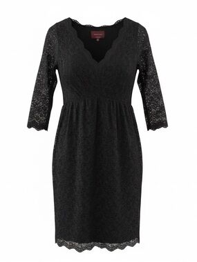 Tiffany Rose Black Lace 3/4 Sleeve Knee-Length Dress Size 2 Made In England